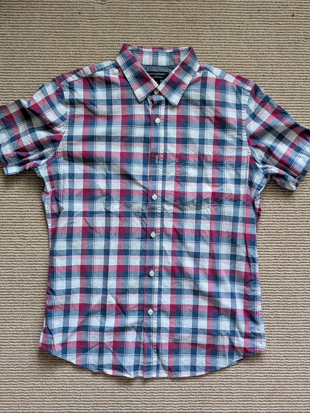 Banana Republic Short-Sleeve Plaid Button-Down Shirt - Blue & Red